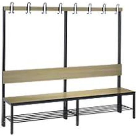 Garderobebank Basic Plus, 1-zijdig, rugleuning, met schoenenrek, onderstel zwartgrijs RAL 7021, B 1960 mm, decor eiken ser.