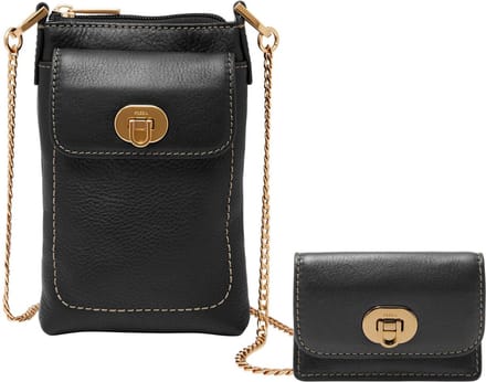 FOSSIL Leren telefoontasje schoudertas Harper Phone Bag Black zwart