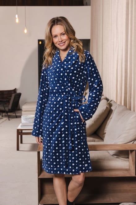 Duurzame fleece badjas stippen - Blauw - Maat - S