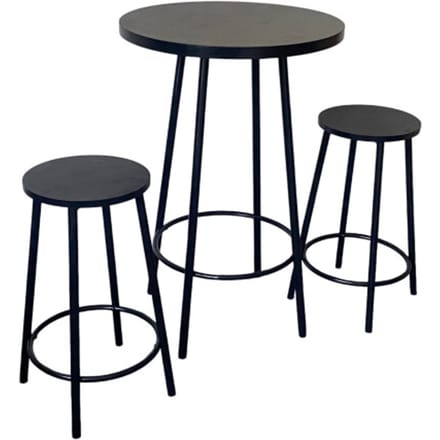 Bartafel rond met 2 barkrukken - Zwart - 60 x 60 x 96 cm