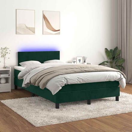 vidaXL - Boxspring - met - matras - en - LED - fluweel - donkergroen - 120x200 - cm