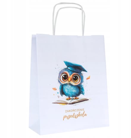 Papieren Cadeautas met Uil Print - Afscheid Kleuterschool - 18x8x22cm
