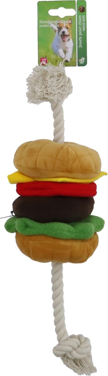 Boon hond speelgoed hamburger pluche + floss + piep 40cm