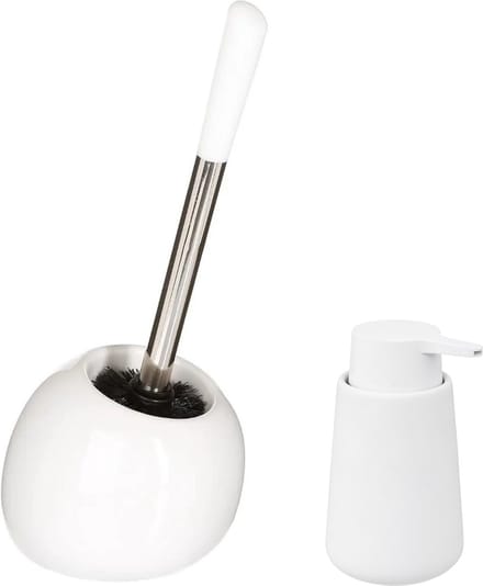 5Five - WC-/toiletborstel in houder - wit - Zeeppompje 250 ml