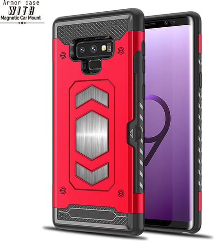 Ntech Geschikt voor Samsung Galaxy Note 9 Luxe Armor Case met Pashouder - Rood