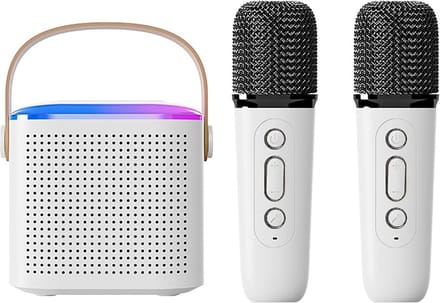 Draagbare Karaoke Machine met 2 Draadloze Microfoons en LED-verlichting