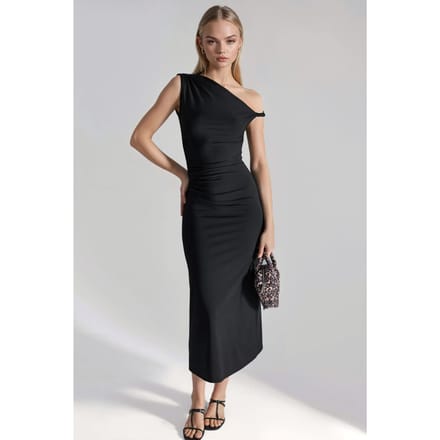 Asymmetrische Kraag Bodycon Midi Jurk