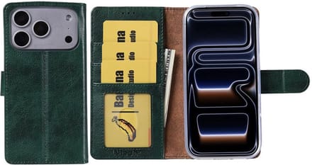 Hoesje Geschikt voor iPhone 17 Pro – Arara bookcase met pasjeshouder - Pine Groen