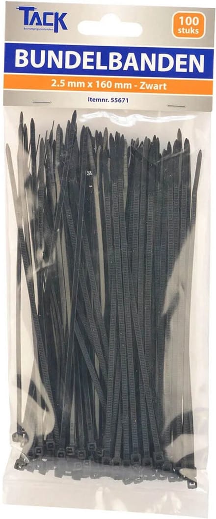 100 Tiewraps / bundelbandjes 2,5x160mm zwart PA66