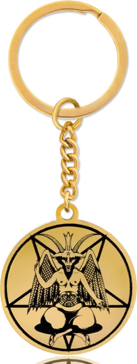 Duivel Sleutelhanger Goudkleurig - Demoon / Pentagram Hanger - Satan Rondje - Pax Amare
