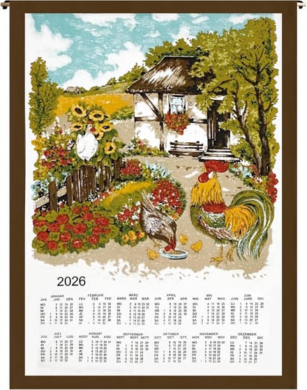 Stoffen Kalender 2026 met Kippenontwerp - Duurzame Muurkalender 45x65 cm