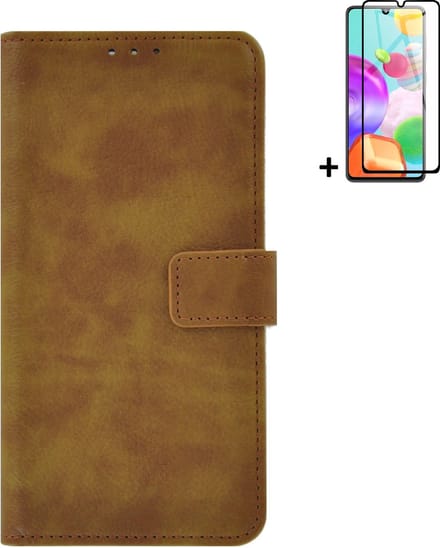 Geschikt voor Samsung Galaxy A33 5G Hoesje - Bookcase - A33 5G Screenprotector - A33 5G Hoes Wallet Book Case Bruin + Full Screenprotector