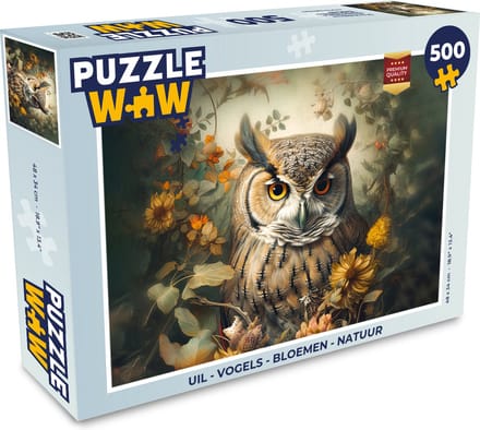 Puzzel Uil - Vogels - Bloemen - Natuur - Legpuzzel - Puzzel 500 stukjes