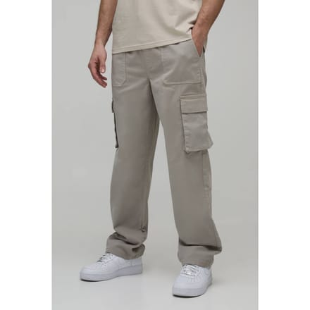Elasticated Waist Relaxed Fit Cargo Trouser | Light Grey | Size Medium