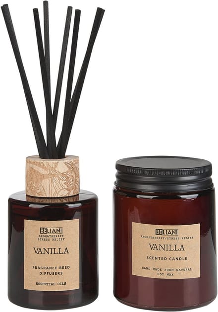 DARK ELEGANCE - Geurkaars met geurstokjes - Bruin - Vanille - Soja wax