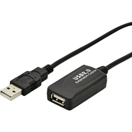 Digitus USB-kabel USB 2.0 5.00 m Actief met signaalversterking USB-A stekker, USB-A bus Zwart DA-70130-4
