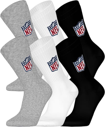 NFL SHIELD Crew Socks - 6-pack - Grijs/Wit/Zwart - Maat 35/38