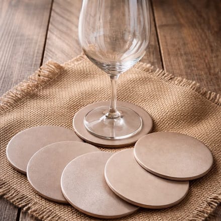 leren onderzetters zilver rond set van 6 stuks