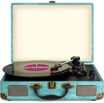 KAD® Platenspeler - Draagbare Koffer Platenspeler - Ingebouwde Stereo Luidsprekers - Blauw - ‎36cm x 26cm x 116cm