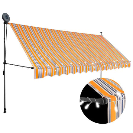 vidaXL - Luifel - handmatig - uitschuifbaar - met - LED - 350 - cm - geel - en - blauw