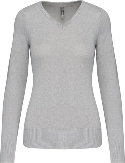 Pullover/Cardigan Dames M Kariban V-hals Lange mouw Grey Melange 50% Katoen, 50% Acryl