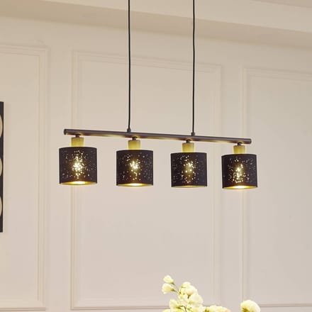 Lindby - hanglamp - 4lichts - Stof, metaal - H: 11 cm - E14 - zwart, goud