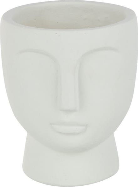 J-Line bloempot Gezicht - cement - wit - small - Ø 14.5 cm