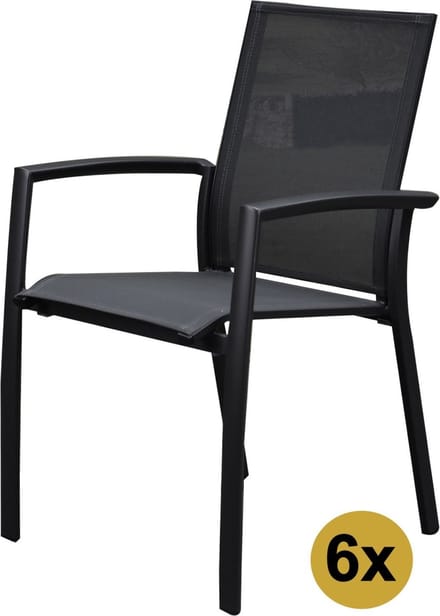 Set van 6 Malaga stapelbare tuinstoelen antraciet aluminium textileen