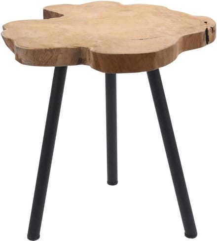 Rustieke Teak Houten Bijzettafel met Driepotig Onderstel
