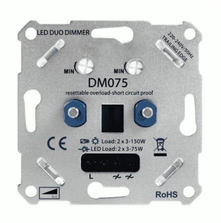LED Duo Dimmer 2x 0-200W LED 220-240V - Fase Af- en Aansnijding - Universeel