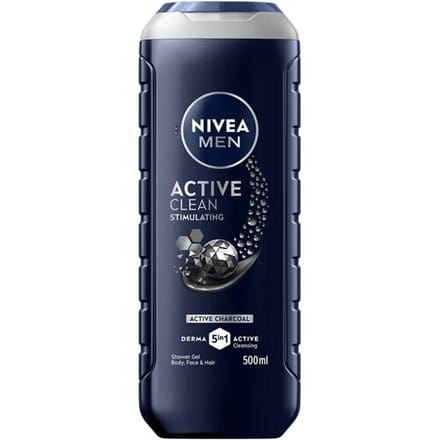 NIVEA Men Active Clean 3-in-1 Douchegel met Natuurlijke Actieve Houtskool - Shampoo voor een Dieptereiniging - 500 ml
