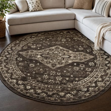 Muratap Vintage rond vloerkleed bruin beige- 200 cm rond