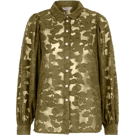 EsQualo Blouse Gathering Jacquard Olive Maat: 36 | Longsleeves Outlet | Dames | Groen
