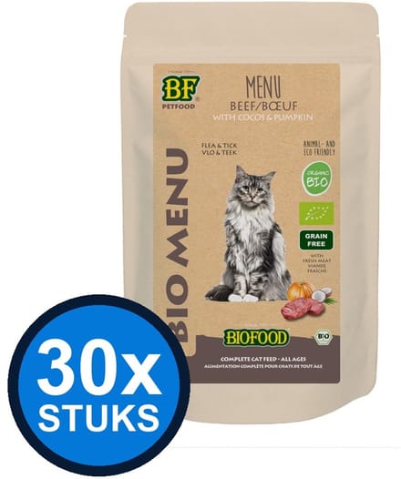 30x Biofood - Organic Rund Menu - Kattenvoer Natvoer - 100g
