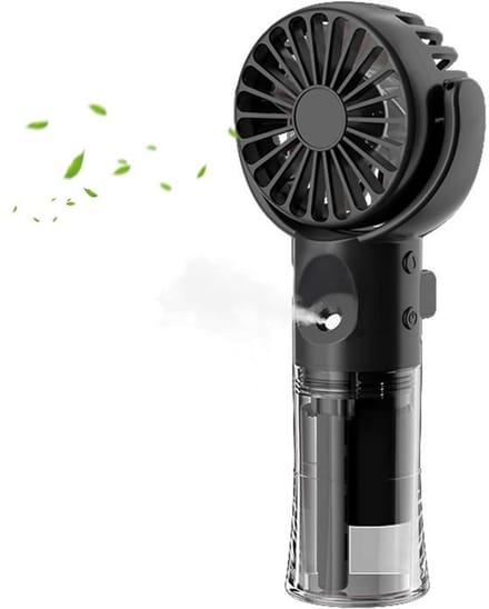 Draagbare waternevelventilator, 4 snelheidsstanden, USB-oplaadbare ventilator, werkt op batterijen (zwart)