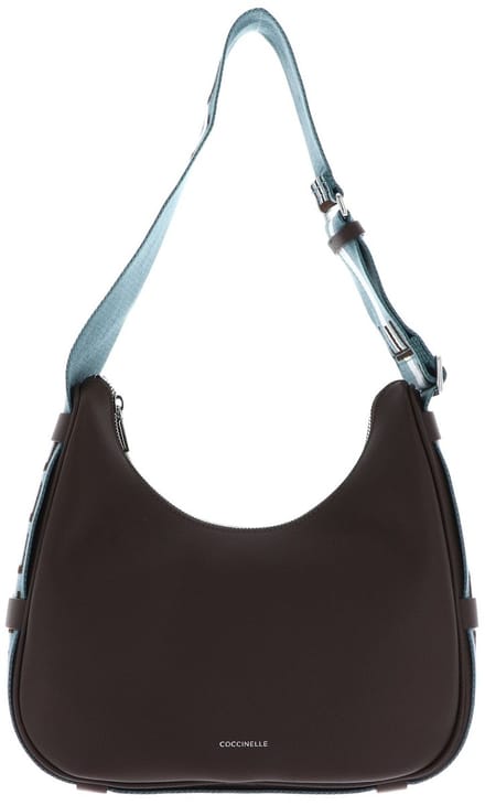 COCCINELLE schoudertas Raquel Handbag Double Grainy Leather Brunette / Arctic Blue donkerbruin