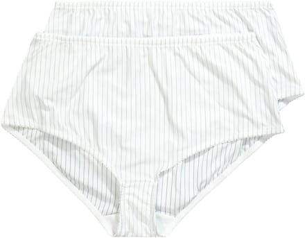 Ulla Popken - Dames - Midislips set van 2 pinstripes hoge pasvorm - Sneeuwwit - Maat 42+