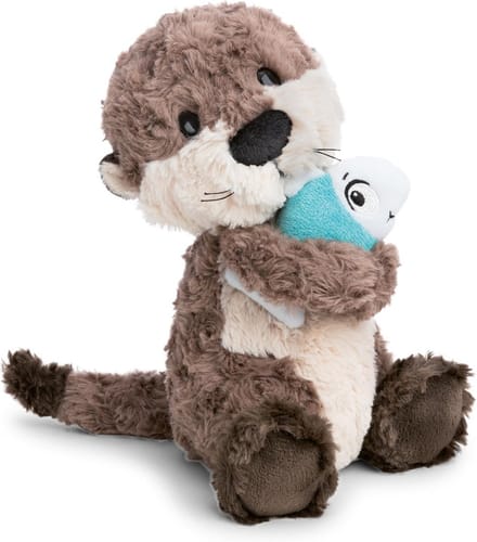 Knuffeldier Otter met Vis 25 cm Grijs Pluche Knuffel Cadeau Idee
