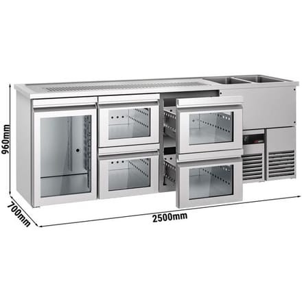 GGM Gastro Bierkoeling PREMIUM - 2500x700mm - 1 glazen deur & 4 laden zilver