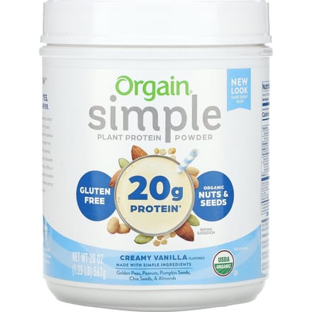 Orgain, poudre de protéines simple à base de plantes, vanille crémeuse, 567g (20 oz)