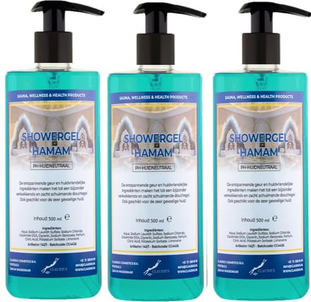 Douchegel Hamam 500 ml - set van 3 stuks - met gratis pomp - Showergel