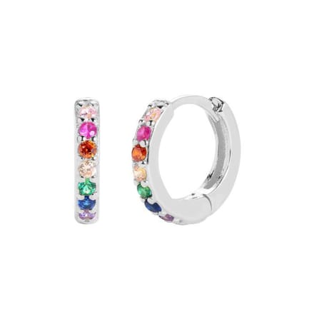 Zirkonia Oorringen Zilverkleurig / Multicolor - 8 mm x 3mm | Scharniersluiting