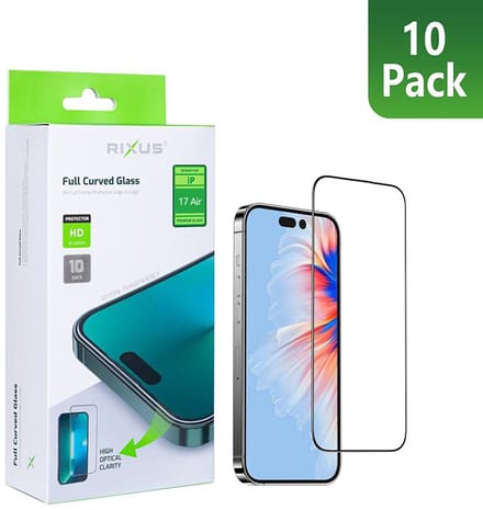 Rixus Clear HD Full Curved Edge Tempered Glass For Apple iPhone 17 Air (10-Pack)