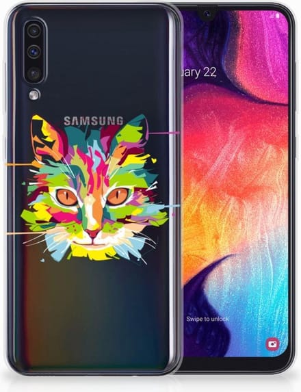 Samsung Galaxy A50 Telefoonhoesje met Naam Cat Color
