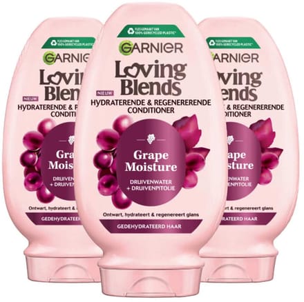 Garnier - Loving Blends Grape Moisture Conditioner - 3 x 250 ml - Voordeelverpakking