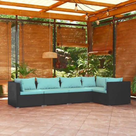 vidaXL - 5-delige - Loungeset - met - kussens - poly - rattan - zwart