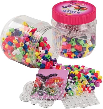 Hama - Strijkkralen Set - 400 Multikleur Kralen - 2 Grondplaten - Vlinder & Vierkant
