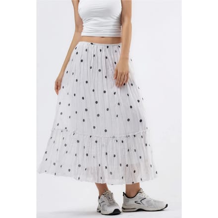 Hoge Taille Polka Dot Maxi Rok met Franje