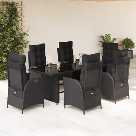 vidaXL - 7-delige - Tuinset - met - kussens - poly - rattan - zwart