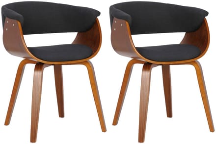CLP Bruce Set van 2 Eetkamerstoelen - Met armleuning - Hout frame - Stof/walnoot/zwart